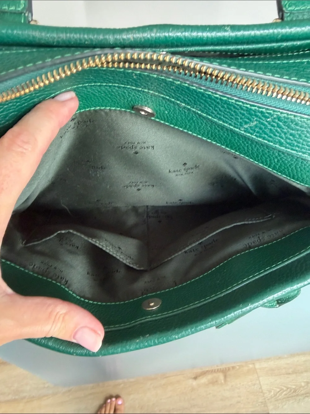kate spade emerald green pebbled leather satchel with tassel